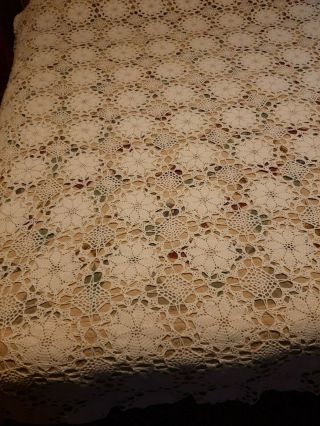 Vintage Hand Crochet Ivory Tablecloth/bed Spread Cotton