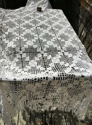 Vintage Hand Crochet Ivory White Lace 80 X 120” Bedspread / Coverlet / Canopy