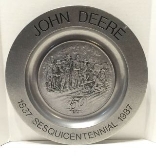 Vintage John Deere Pewter Plate 1837 Sesquicentennial 150 Yrs Anniversary Plate