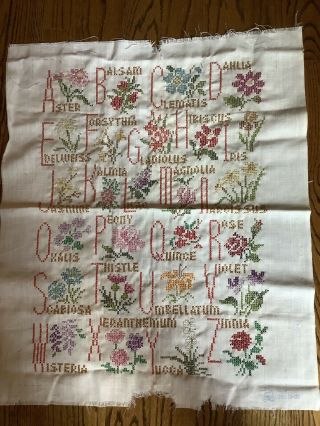 Vintage Finished Lee Wards Cross Stitch Sampler Abc Flower Identity Embroidery