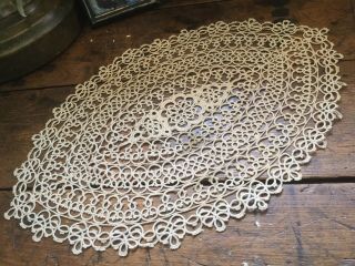 Antique Vintage Needle Lace Doily Scalloped Edges Pointed Oval Shape