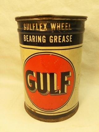 Vintage Gulf Gulflex Wheel Bearing Grease Can 1lb