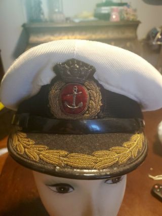 Wwii Ww2 British Merchant Navy Officers Visor Cap Bullion Badge Size 59 7 1/4
