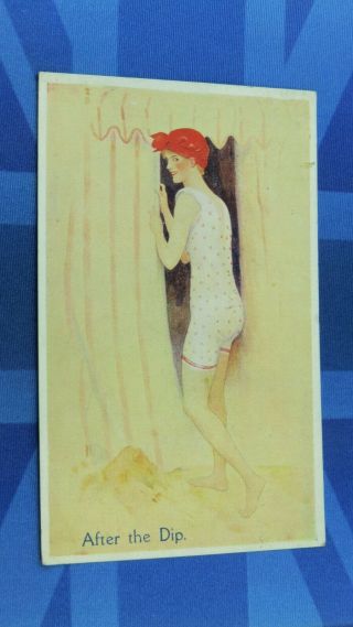Saucy Glamour Comic Postcard 1922 Bathing Beauty Suit Tent After The Dip