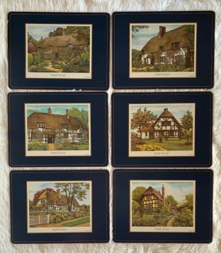 Vintage Set 6 Pimpernel Placemats English Cottages 9”x 12” Cork Back Blue