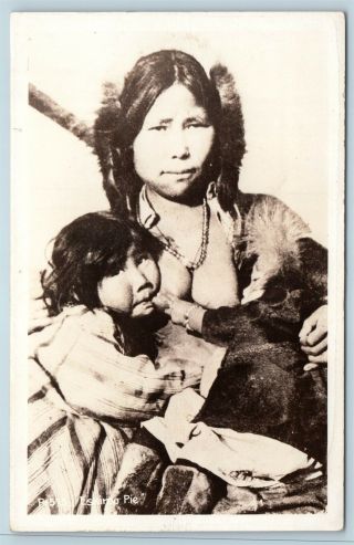 Postcard Alaska Eskimo Woman Breast Feeding Two Babies Real Photo Rppc T5