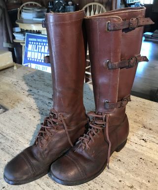 1941 Ww2 Us Cavalry Boots 3 Buckle Wwii 7 - 1/2d International Shoe,  Boston Depot