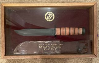Wwii Us Marine Corps Fighting Knife Ka - Bar Leather Sheath Display Case Wood Box
