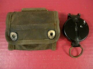 Wwii Era Us Army D - Day Paratrooper Lensatic Compass & Pouch -