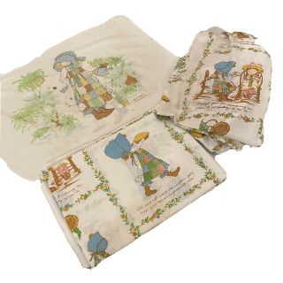 Vintage Holly Hobbie Twin Flat,  Fitted Sheet & Pillowcase 1980s Kids Girls