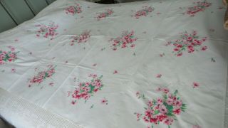 Vintage Cotton Tablecloth Shades Of Pink Floral 66 " X54 "