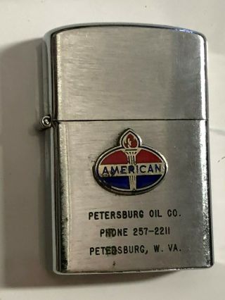 Vintage Old American Oil Cigarette Lighter Gas Station Ad Petersburg W.  Virginia