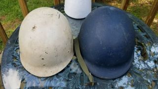 Wwii/korean War Era Us M1 Rs/sb Helmet Navy Blue Pot White Firestone Liner Named