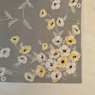 Vintage American Tablecloth Screen Printed Yellow Poppies On Gray 46” X 49”