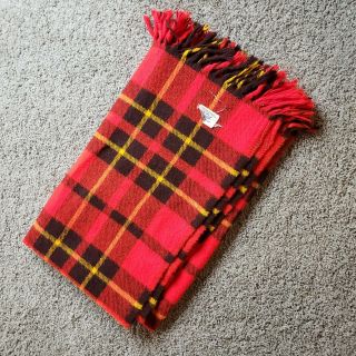 Vintage Faribo Red Plaid Wool Fringe Throw Blanket 52 X 40 Usa Fluff Loomed