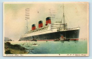 Cunard White Star Line Rms Queen Mary - C1930s Ocean Liner Cruise Ship Postcard