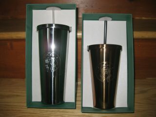 Starbucks Stainless Steel Insulated Tumblers 2 Stainless & Gold Color Straw