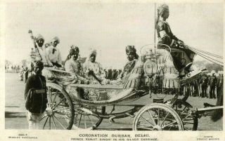 1911 Postcard Coronation Durbar Delhi Prince Ranjit Singhi Silver Carriage India