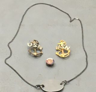 Wwii Usn Navy Dog Tag And Anchor Pins Named Soldier