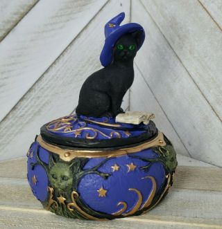 Magic Cat Trinket Box By Lisa Parker Figurine Magick Witch Black Cat Spellbook