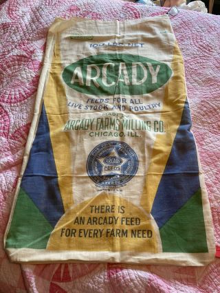 Vintage Arcady Graphic 100 Lb Cloth Bag Feed Sack Flour Chicago