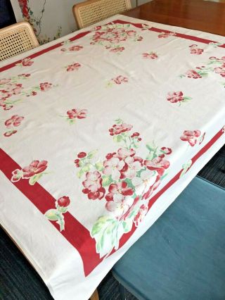 Vintage Tablecloth 51 X 51 Red Cherry Blossom St.  Regis