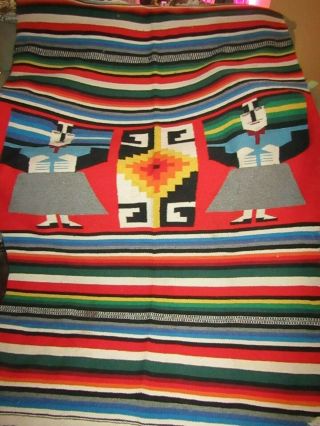 Vintage Wool Mexican/south America Motif Blanket 50 " X 80 ".