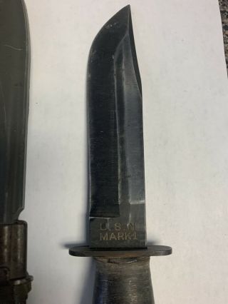 WWII US NAVY,  USN MARK 1,  MK1 FIGHTING KNIFE WITH SCABBARD CAMILLUS N.  Y. 3