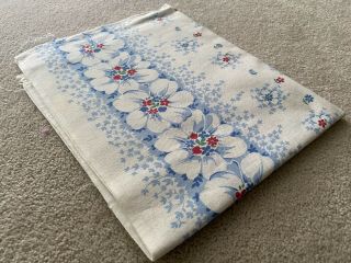 Whole Vintage Feedsack.  Blue And Red Floral Border Print.