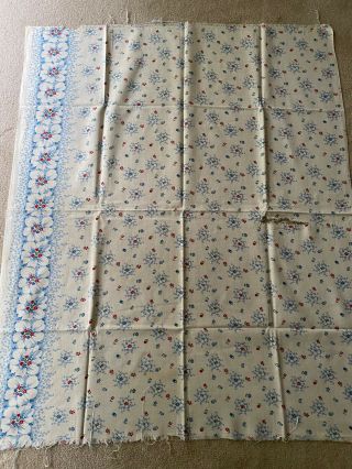 Whole Vintage Feedsack.  Blue And Red Floral Border Print. 2
