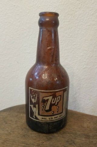 Early 1940s 8 Bubble 7up Amber Brown Squatty Swimsuit Soda Pop Bottle Houston Tx