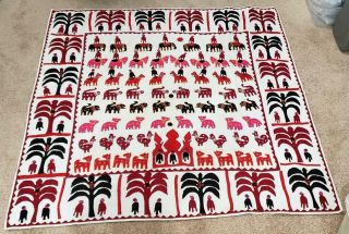Vintage Mexican Spanish Southwestern Folk Art Embroidered Applique Tablecloth