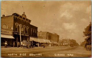 1910s Girard,  Kansas Rppc Real Photo Postcard " North Side Square " Street Scene