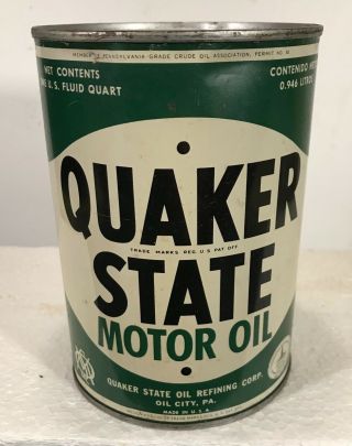Vintage Quaker State Motor Oil Can One Quart Never Opened Filled