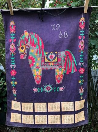 Vintage 1968 German Austria Folk Art Textile Wall Cloth Calendar
