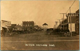 1910s Haviland,  Kansas Rppc Photo Postcard Main Street Downtown Band Stand View