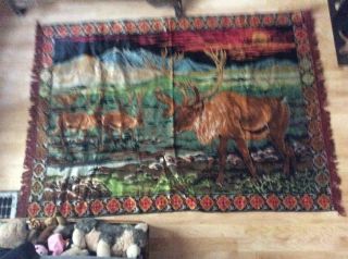 Vintage Elk Mountains Velvet Tapestry Wall Hanging Large 65”x47”