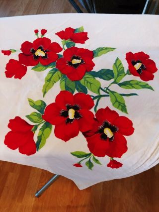 Vintage Tablecloth Wilendur Red Floral 1950 