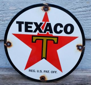 Vintage Texaco Gasoline Porcelain Motor Oil Gas Station Pump Plate Sign Dated