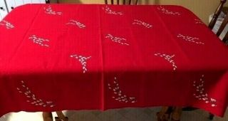 Vintage Wilendur Tablecloth Red W/ Pussy Willows 52 " X70 "