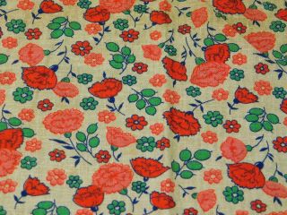 Vintage Cotton Print Feedsack Quilt Fabric Red Pink Floral Carnations 34 " X 29 "