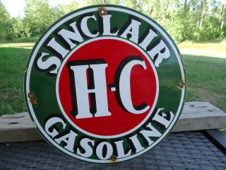 Old Vintage 1950s Sinclair H - C Gasoline Porcelain Gas Station Advertising Sign