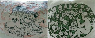 2 Cut Work Embroidery Pillowcases Nouveau Look Machine Made Pierrot Couple Satyr