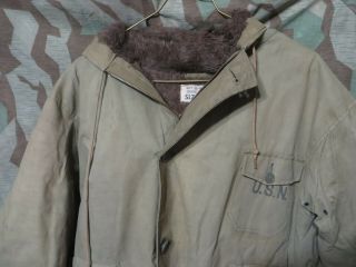 WW2 US Navy USN Deck Coat Parka Fur Lined Long Jacket Uniform USGI Vet Find 48 2