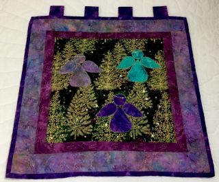 Angel Quilt Wall Hanging,  Appliquéd,  Hand Made,  Purple,  Gold,  Aqua,  Lavender