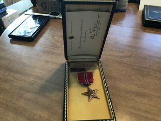 Wwii Us Bronze Star Medal Script Engraved W/card