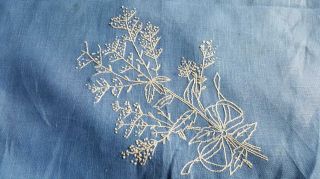 Vintage Blue Linen Embroidered Dresser Scarf Table Runner 16 " X 36 "