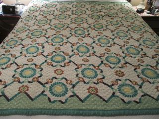 Vintage Green Print Double - Sided Comforter W/ Green Ruffled Trim