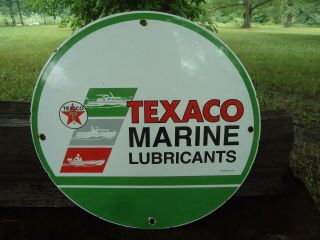Old Vintage 1950s Marine Texac Motor Oil Lubricants Porcelain Gas Pump Sign Boat
