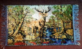Vintage Plush Velvet Tapestry Wall Hanging Stag Deer Family Woodlands 37 X 22